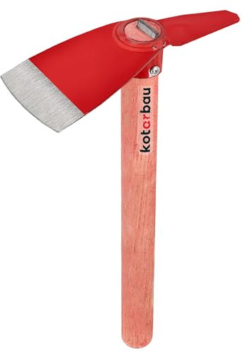 KOTARBAU® Azada de jardín de 75 x 110 mm con mango de madera impregnado, 34 cm, azada para malas hierbas con marcación, azada de acero C45, azada para trasplantar, escardar, cuidado del jardín,