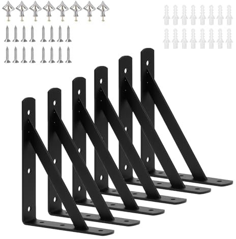 Regalhalterung 6 Stück I 200 x 120 mm I REGALTRÄGER mit SCHRAUBEN I Wandhalterung Regal Tragkraft 30 kg I Regalträger | Wandmontage Konsole (6 Stück)