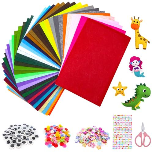 Sinofort Filz Zum Basteln, 40 Farben Filzstoff Set, 30×20cm Bunter Filzstoff, DIY Filzplatten, Felt Fabric Filzrolle, Filzen für Kinder, Vliesstoff Stoff Filzplatten