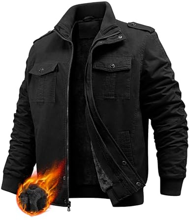 PASUDA Chaqueta Hombre Invierno Casual Cálido Chaqueta de Forro Polar Algodón Chaqueta de Militar de Transición Abrigo con Múltiples Bolsillos