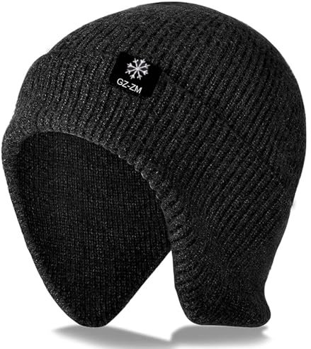 MOAZIFI Wintermütze Damen Herren, Mütze mit Ohren und Ohrenklappen, Warme Thermische Strickmütze mit Fleecefutter, Elastische Wintermütze für Outdoor-Aktivitäten und Skifahren