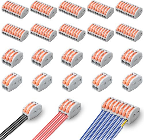 Kabelverbinder, 20 Stück Verbindungsklemme LüSterklemmen mit Betätigungshebel, Elektrische Anschlussblöcke Steckbar Listerklemmen, Aktualisierte Versionen Können Frei kombiniert Werden 2-3-8 Leiter
