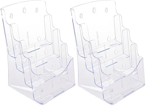 ZOFUN 2 Pcs A4 Brochure Holders, 23.5 x 20 x 34 cm A4 Leaflet Disply Stands 4 Tiers, Wall Mount Magazine File Holders, Wall or Desktop Leaflet Holder for Literature, Booklet, Menu, Flyer, Magazine