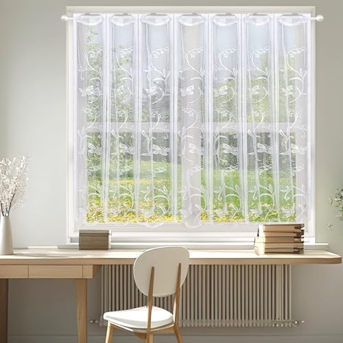 Heveer Short Curtains Kitchen Curtains Rod Pocket Cafe Curtain Small Window Curtain for Small Windows Bathroom Bedroom 1 Piece 100 * 90cm