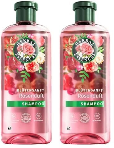 Herbal Essences Blütensanft Shampoo mit Rosenduft 350ml. Von stumpfem Haar zu seidig glänzendem Haare, Mit Rosenessenz, Inhaltsstoffe natürlichen Ursprungs, Vegan, ohne Silikone (Packung mit 2)