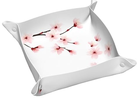 Llkgot Plateau de rangement en cuir avec impression de fleurs de cerisier - Plateau en cuir PVC double face de qualité moyenne pour un rangement et une organisation pratiques