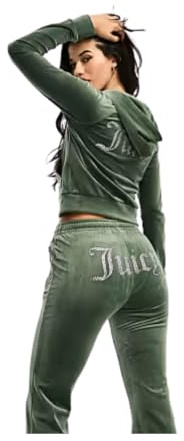 Femme Luxe Velour Tracksuit with Studded Print, Zipped Jacket and Legging (UK, Numeric, 8, Regular, Regular, Khaki)