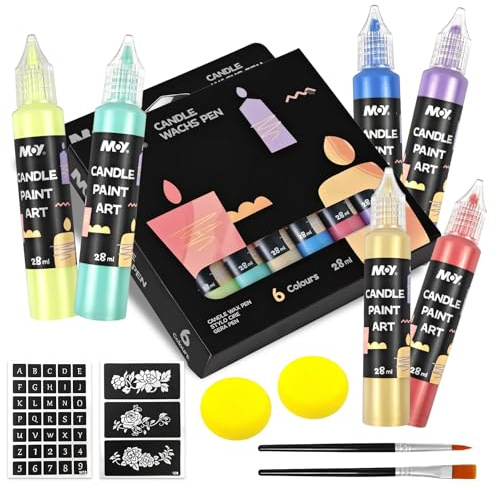 QMLING Premium uppsättning med 6 ljuspennor à 28 ml ljusa färger, ljuspenna för ljus, dopljus gör-det-själv set, perfekt för att dekorera ljus och design