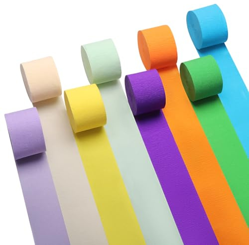 Serpentinas de Papel Crepé 12 Rollos Crepé Artesanía Colores 4,5 cm x 25 m Papel Pinocho Arcoíris para Decoración de Carnaval Bodas Cumpleaños y Fiestas