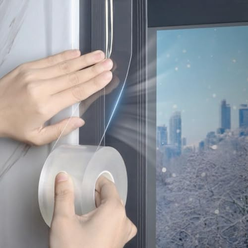 Dreaku 5cm x 10m Window Draft Seal, Adhesive Window Seal Strip, Transparent Draft Excluder Tape for Wind, Cold Air & Dust Blocking, Weather Stripping for Home Insulation, No Residue(2in × 33ft)