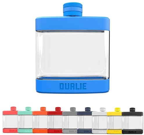 DUALIE 6 oz Hip Flask for Liquor - Undetectable Shatterproof Alcohol Flasks with Clear Tritan Plastic and Silicone Grip - Flask Gift for Men & Women - Glacier