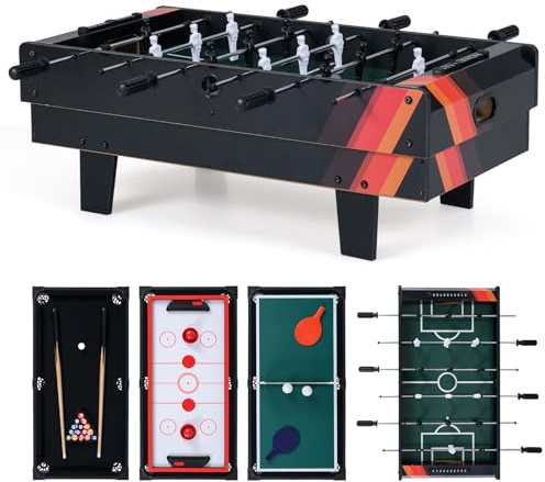 COSTWAY Multi Game Table, Combo Table with Football, Table Tennis, Air Hockey and Billiard, Wood Foosball Table Top for Game Rooms, Arcades, Bars, Parties
