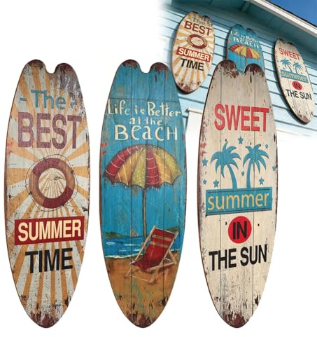Surfbräda dekoration 3 stycken, 45 cm surfbrädeskyltar, tropisk barskylt, ornament, strand välkomstskylt för väggar vid havet, tropiska barer, hemfestdekor