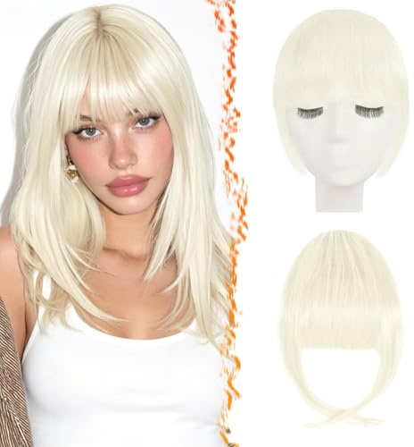 BARSDAR Capelli Veri Umani Clip in Frangetta, Umani Capelli Clip in Frangetta per Donna Biondo Platino Fringe Extensions Fringe con Temples French Bang Posticci Aspetto Naturale Leggeri Dyeable