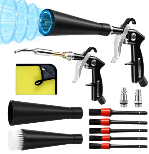 Pistolet Nettoyage Voiture – Haute Pression, pour Nettoyage en Profondeur | Pour Intérieur Auto, Sièges, Moquette, 6-9,2 bar, 2 Buses, Pistolet Air Comprimé pour Espaces Étroits, Compatible Compresseur