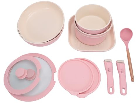 Generic Set med Kastruller och Kastruller med Löstagbart Handtag Aluminium Nonstick Induktionskokkärl Set för Matlagning i Köket Diskmaskinssäker