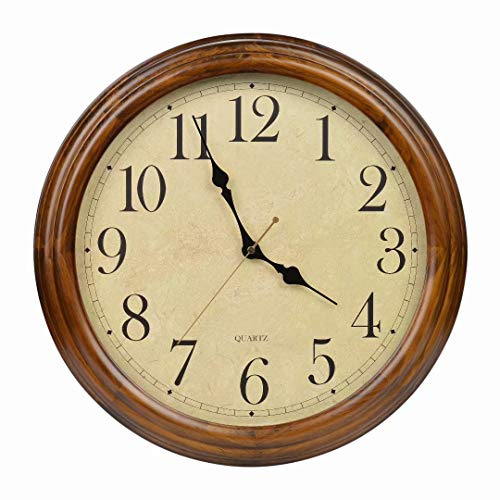 Old Oak 16-Inch Solid Wood Silent Non-Ticking Decorative Wall Clock with Large Arabic Numerals