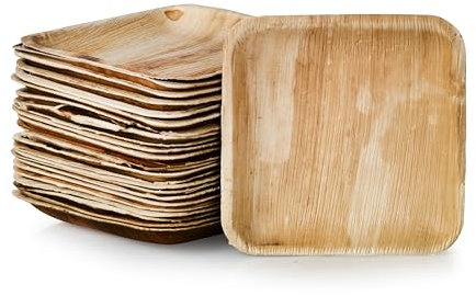 Signature Packaging - Disposable Palm Leaf Plates - Sturdy, Medium Square Plates - 15cm, 25 Pack