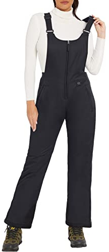 GEMYSE Pantalon de Ski Femme Imperméable et Coupe-Vent Salopette avec Bretelles Réglables pour Neige et Snowboard(Noir,S)