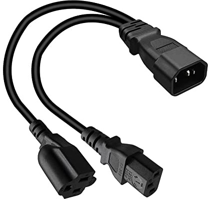 Toptekits C14 to C13+NEMA 5-15R Y Splitter Power Cord, Single IEC 320 C14 Male to C13+Nema 5-15R Female Adapter Cable, 1ft, 18AWG, 10A 250V, Pure Copper, Black
