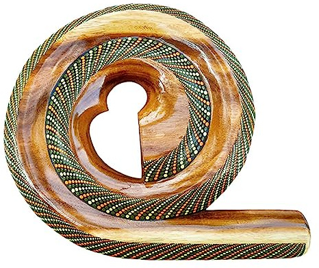 Spiral Voyage Didgeridoo - LIDAH Snail Round Mahogany Didge, Handmade, Peint à la main, Instrument aborigène (Green/Orange)