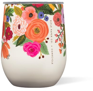 Corkcicle Stemless Insulated Wine Glass Tumbler - Keeps Beverages Cold 6 Hrs Hot 3 Hrs - Stainless Steel - Easy-Grip - Summer Drinkware Gift - Keeps Drinks Ice Cold - 12 oz - Garden Party