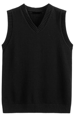 MANBOZIXi Maglione Senza Maniche Uomo Cotone Gilet in Maglia con Scollo a V, Nero 3XL
