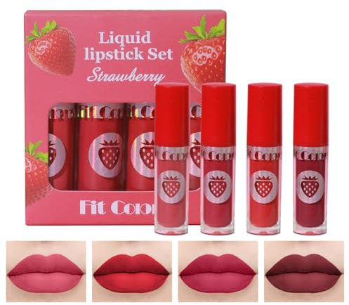 4 Piezas Pintalabios, Pintalabios Mate de Larga Duración, Labial Líquido, mate impermeable Brillo de labios Duradero Copa antiadherente lápiz labial Kit, Líquido Tinte de Labios Permanente (C)