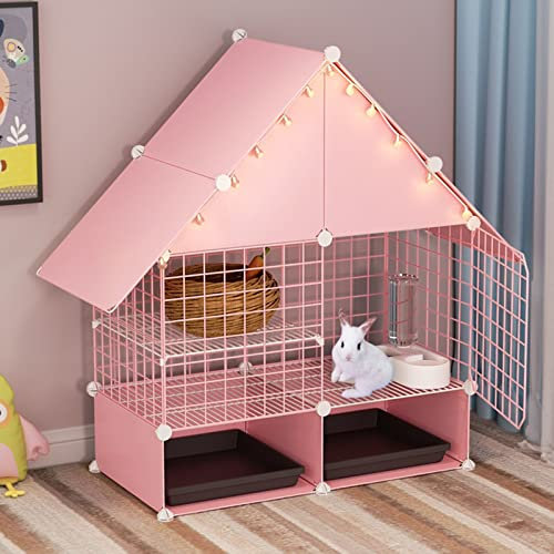 Burar för små - kaninbur, råttbur för husdjur, kaninbur med avtagbara utdragbara brickor Vattentäta taktillbehör för iller Chinchilla igelkott (rosa 75 * 39 * 89 cm)