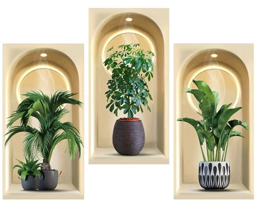 milaosk 3 Pièces Stickers Muraux 3D 30 * 60 cm Autocollants Muraux de Plante Verte en Pot Simulé Décoration Adhesif Mural Decoratif Vase DIY Sticker Mural pour Salon Cuisine Chambre