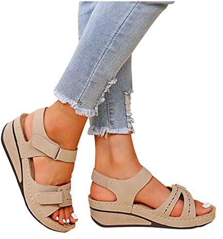 Générique 2025 Sandales Orthopédique Femmes Été Sandales de Marche Femme Confortable Orthopédique Plateforme Chaussures Antidérapantes Respirantes Bohême Bout Ouvert Sandale avec Talon Bloc Pas Cher