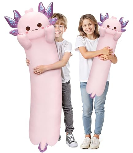 Mewaii Axolotl Plushies Long Pillow Gift, Soft Filling, Purple, 110cm