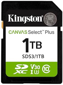Kingston Canvas Select Plus SD Memory Card 1TB SDXC Gen3 150MB/s C10 UHS-I U3 V30 - SDS3/1TB
