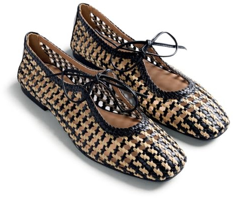 Gioseppo Worden - Bailarinas de Piel Trenzada Bicolor con Tacón Metalizado, Parte Trasera Plegable, Suela Flexible de Caucho, Color Negro, Talla 39