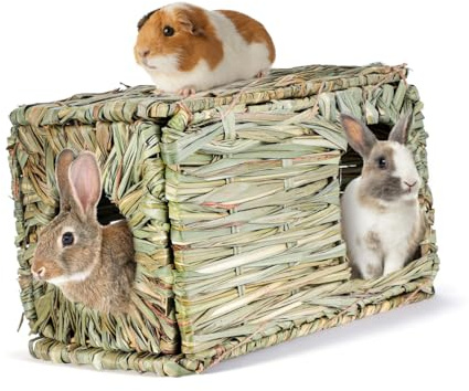 JOINPAYA Casetta Nido Pieghevole per Conigli e Criceti Intrecciata a Mano in Paglia Confortevole e Resistente Funzione Gioco da Masticare per Riposo