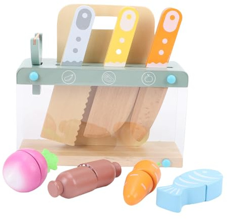 Generic Ensemble de Jouets de Coupe de Cuisine en Bois pour Enfants pour L'apprentissage Précoce, Ensemble de Jeu de Fruits Sûr pour Les Tout-Petits, Accessoires en Bois de Hêtre pour Un Jeu