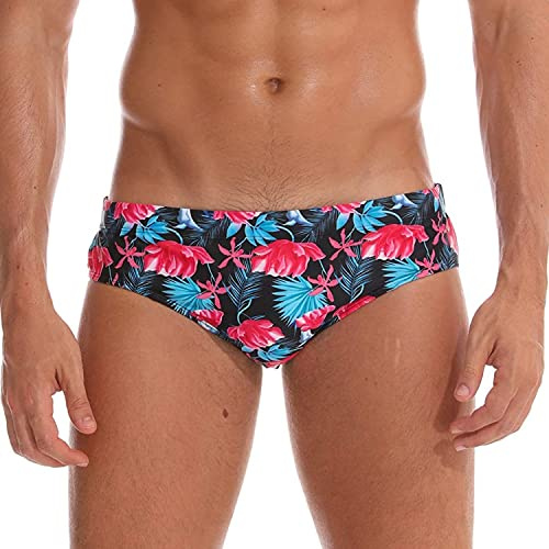 Arcweg Bañadores para Hombres Pantalones Trigulares Cortos Calzoncillos Traje de Baño Cortos Hombres Elástica Almohadillas Extraídas Flores Rojas L