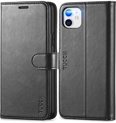 TUCCH Funda para iPhone 11, Funda Piel iPhone 11 con Bloqueo RFID, Cáscara de TPU, Soporte Plegable, Ranura para Tarjeta, Cierre Magnético, Carcasa Protectora para iPhone 11 (6.1 pulgadas 2019), Negro