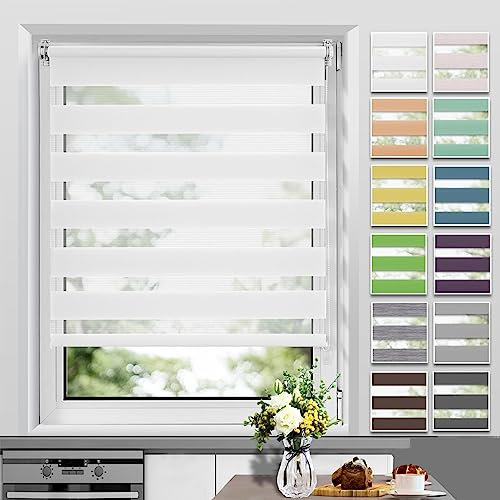 Allesin Doppelrollo Klemmfix ohne Bohren & mit Bohren, Duo Rollos für Fenster und Tür, Klemmrollo Fensterrollo lichtdurchlässig, Sichtschutz und Sonnenschutz, 55x120cm (BxH), Weiß