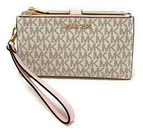Michael Kors Jet Set Travel Double Zip Wristlet - Signature PVC (vanila pink)