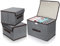 QINGHEC 3 Pcs Fabric Foldable Storage Boxes With Lids - 2 Sizes, Canvas Bins for Toys, Books, Bedroom, Living Room - Grey Collapsible Organizers