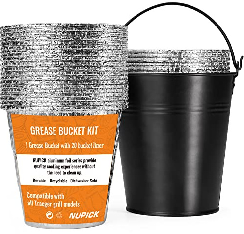 NUPICK 20-pack fetthinkfoder och 1-pack fetthink HDW152 för Traeger, fetthink för Traeger Pro Series 575/780, 22/34-serien, Ironwood 650/885 grillar, svart