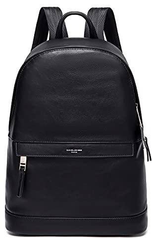 David Jones - Men's PU Leather Backpack - 13 Inch Laptop Bag Daypack for Work School Multifunction Office Business Travel Business - Elegant Modern City Bag - Black
