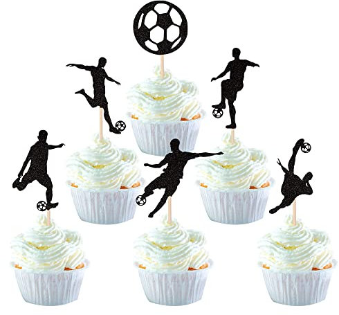 30 Stück Fußball Geburtstag Tortendeko Glitter Sport Fußball Kuchendekoration Spieler Cupcake Topper für Fußball Party Dekoration Sport Party Kuchen Dekoendeko…