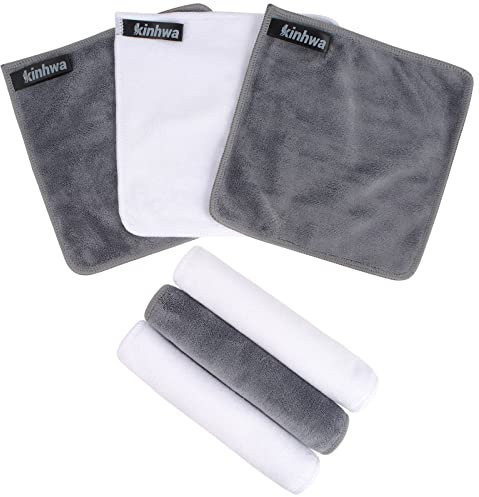 KinHwa Mikrofaser Abschminktücher Waschlappen Frottee waschbar reinigungstücher Gesicht microfaser Handtücher weiche & Wiederverwendbare Make-Up Entferner Tuch 20cm x 20 cm 6 Stück Grau+Weiß