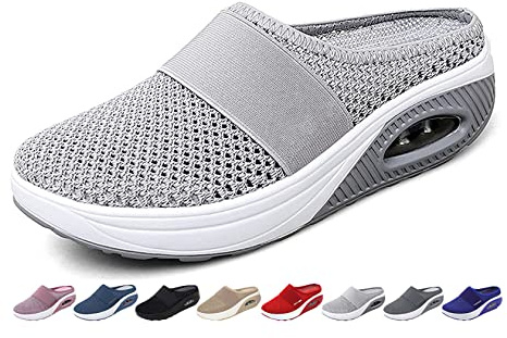 GYCS Chaussures Pieds Sensibles Femmes Diabetique Chaussures Pieds Larges Oedeme Chausson De Rééducation Stretch Mesh Eté Pantoufles Plats Sandales,Light Gray,37 EU