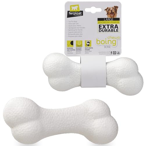 Ferplast Gioco Cane, Osso per Cani, in Materiale Durevole, Atossico, Resistente ai Morsi, per Igiene Dentale del Cane, Rimbalza e Galleggia, CHEWA BOING Osso, Giochi per Cane Grande, Bianco