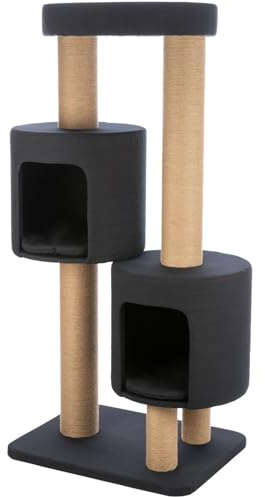 TRIXIE Teites 44719 Arbre à chat XXL 128 cm blanc/gris – Grand arbre à chat avec deux niches confortables et coussins réversibles, confortable et stable