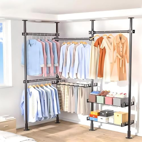WPPTNSFY Cabina Armadio, Multifunzione Armadio Telescopico dal Pavimento al Soffitto, Asta Telescopica per Guardaroba, Appendiabiti da Terra Cabina Armadio, per Camera da Letto, Soggiorno