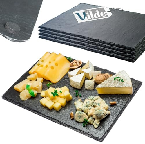 Vilde Bandeja para servir, bandeja de pizarra, bandeja de piedra natural, rectangular, 30 x 20 cm, 4 unidades